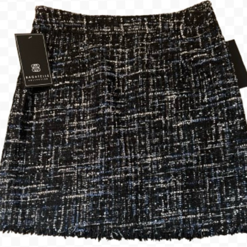 Bagatelle Women Black Silver Blue Thread Tweed Sequined Boucle Skirt Sz M NWT